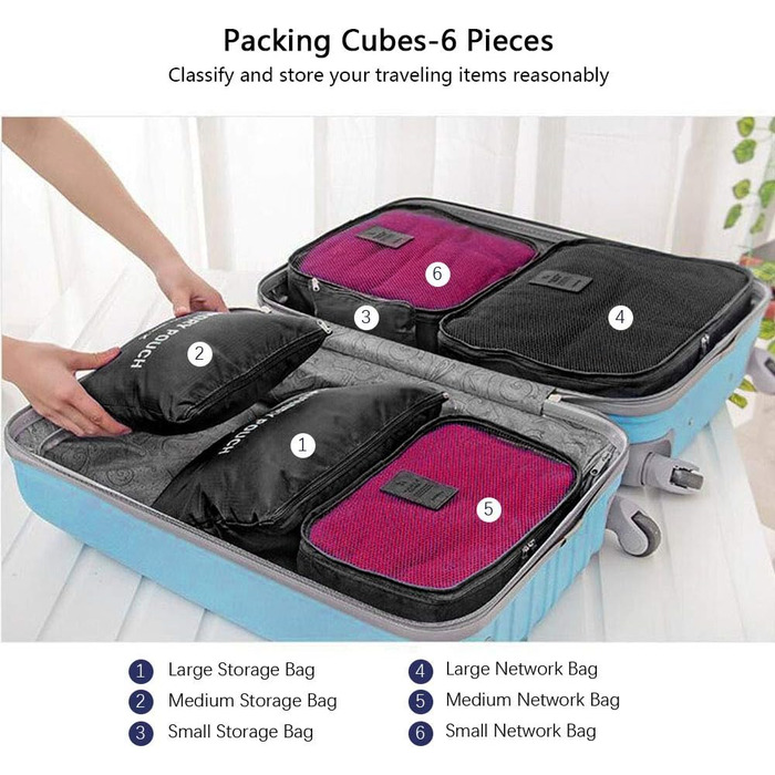 Органайзер для валізи Vicloon, набір 8/6 шт. - Packing Cubes, аксесуари для подорожей, косметичка, сумка для взуття (чорний)