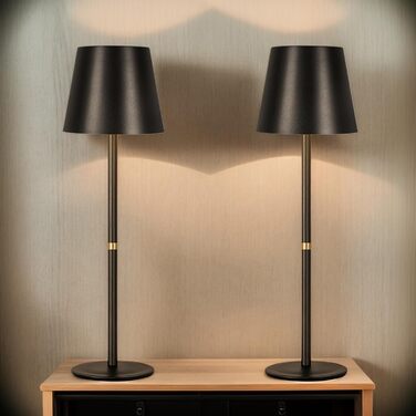 OUTON LED Настільна лампа 2 шт. Бездротова з зарядкою, сенсорне керування, 3 режими, IP54, 30 годин роботи, для дому та відпочинку, чорна