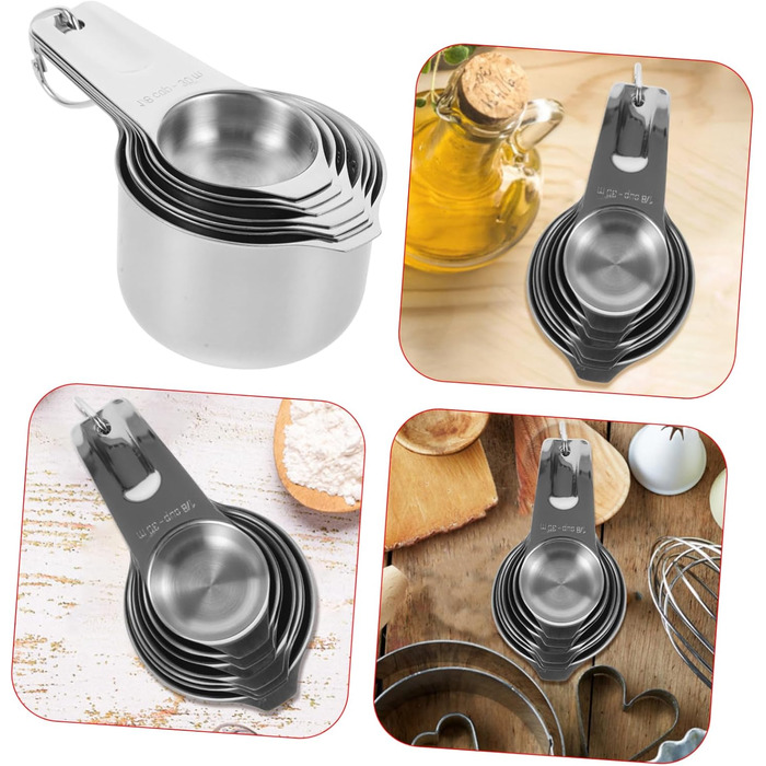 Cieeo 4-Piece Baking Tool Set: Measuring cups, spices, help, bowls, measurement, teaspoons, measuring spoons, bottle, simple cooking spoon, teacup measuring, cup for measuring, stainless steel, silver.