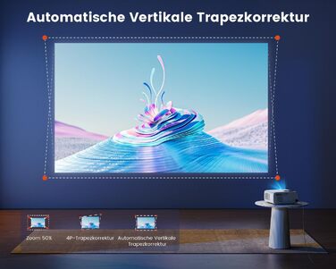 Beamer 25000Lumen 1080P/4K Android TV з автотрапецеїдним виправленням, електричним фокусом, WiFi, Bluetooth, для iPhone/Android/Tablet, білий