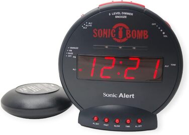 Geemarc Sonic Bomb - Alarm Clock with Super Strong Alarm, Vibration Pad, and Snooze Function - For the Hard of Hearing and Heavy Sleepers - Version DE