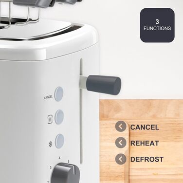 Тостер Black+Decker BXTO1001E, 1000 Вт, 2 слоти, 7 рівнів підсмажування, підйом тостів, білий