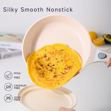JEETEE Cookware Set, 4-Piece, 20/28 cm Frying Pan, with Removable Handle, Granite Non-Stick Cookware Set, Stackable Induction Pots Set, Suitable for All Cooktops, Oven Safe