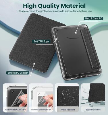 Чохол для Kindle Paperwhite 12 (2024) та Kindle Colorsoft (2024/2025) MoKo, Denim, Чорний, Магнітний, з авто-вимкненням