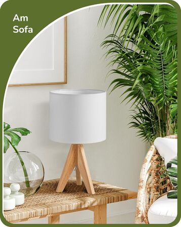 Настільна лампа EDISHINE 2 шт. з дерева, LED, з абажуром з льону кольору бежевого, патрон E27, з лампочкою, вінтажний дизайн, для спальні, вітальні, подарунок