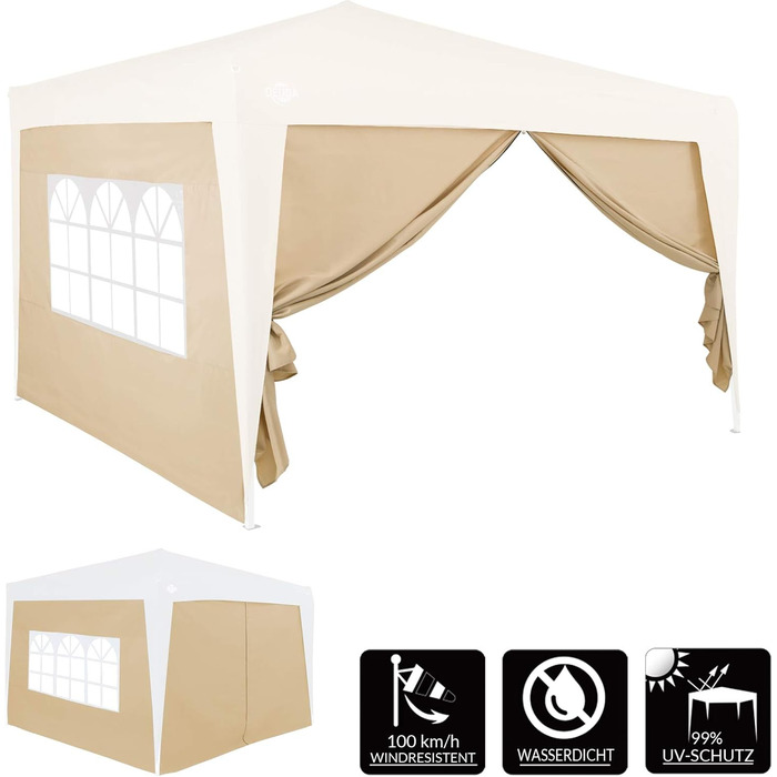 Deuba® 2-Piece Side Walls, 3x2 m each, Water-Repellent, Side Windows, Zipper, Tie-Down Straps, Gazebo, Folding Gazebo, Garden Tent, Party Tent, 6x3m (Beige)