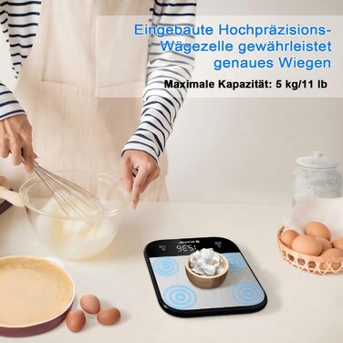 Кухонні ваги UNIWEIGH: цифрова вага для продуктів, грам/унція, випічка, приготування їжі, LED дисплей, функція тарування, нержавіюча сталь, чорний колір