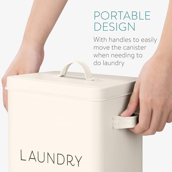 Navaris Laundry Detergent Box with Measuring Spoon - Metal Storage Box for Laundry Detergent - Laundry Dose Lid - Vintage Washing Powder Box Container - white
