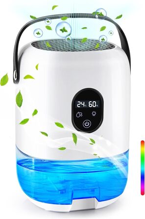 BuzzoXerex Зволожувач повітря 1000 мл, компактний, портативний, з дисплеєм температури та вологості, нічний режим, 7 кольорових підсвіток