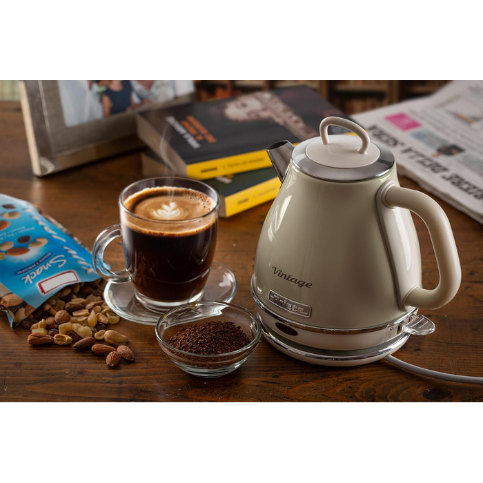Електричний чайник Ariete Vintage 2868, Бежевий, 1 літр, 1600W, з бездротовим основанням, автоматичне відключення, нержавіюча сталь
