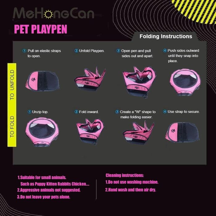 Портативний вольєр для тварин, складаний вольєр для собак та котів, кроликів, тренувальний намет для домашніх тварин, для використання в приміщенні та на вулиці (S (72,9 x 72,9 x 40,6 см), Рожевий)
