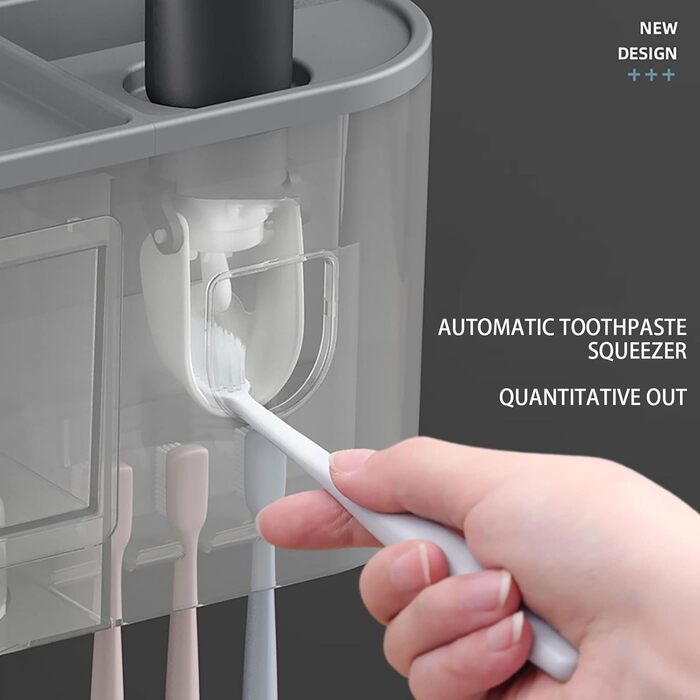 Toothpaste Dispenser Bathroom Toothbrush Holder Set, Wall-Mounted Toothbrush Holder with Double Automatic Toothpaste Dispenser, 3 Cups and Drawer for Bathroom