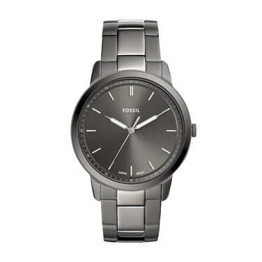 Годинник Fossil для чоловіків The Minimalist 3H, кварцовий механізм, 44 мм, срібляста сталева коробка та шкіряний ремінець, FS5439 (Дunkelgrau)