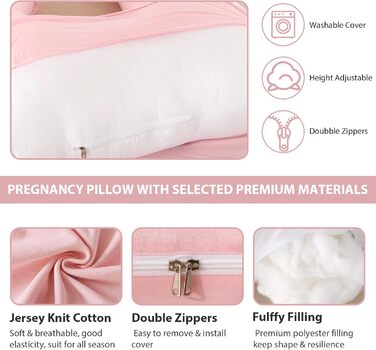 Подушка для вагітних Amagoing U-подібна, 144.8 см, рожева. Знімна чохол з джерсі, для підтримки спини, ніг та стегон.