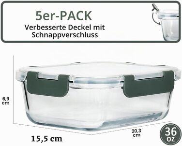 Набір скляних контейнерів для зберігання їжі MCIRCO Glas-Frischhaltedosen 1040 мл (5 шт.) з кришками та силіконовим ущільнювачем, чорний