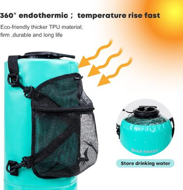 WILD HEAT Camping Shower 12L Portable Shower for Camping with Foot Pump and Shower Bag Backpack for Camping (12L, Turquoise)