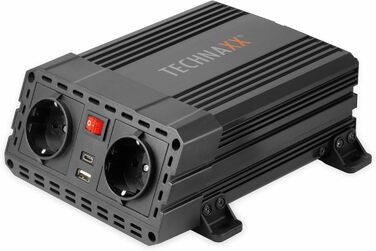 Автомобільний інвертор Technaxx TE19 12V–230V, 600Вт, 2x Schuko, 2x USB, сертифікований TÜV Rheinland
