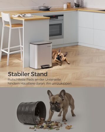 Відро для сміття SONGMICS 20 л з кришкою, з педаллю, сталеве, Soft-close, з внутрішнім відром, біле, LTB542W02