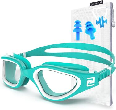 ZABERT W1 Adult Swimming Goggles for Men and Women, Anti-Fog, UV Protection, Waterproof, Adult Unisex, Teens #012. Blue-Green White Teal | Clear Lenses