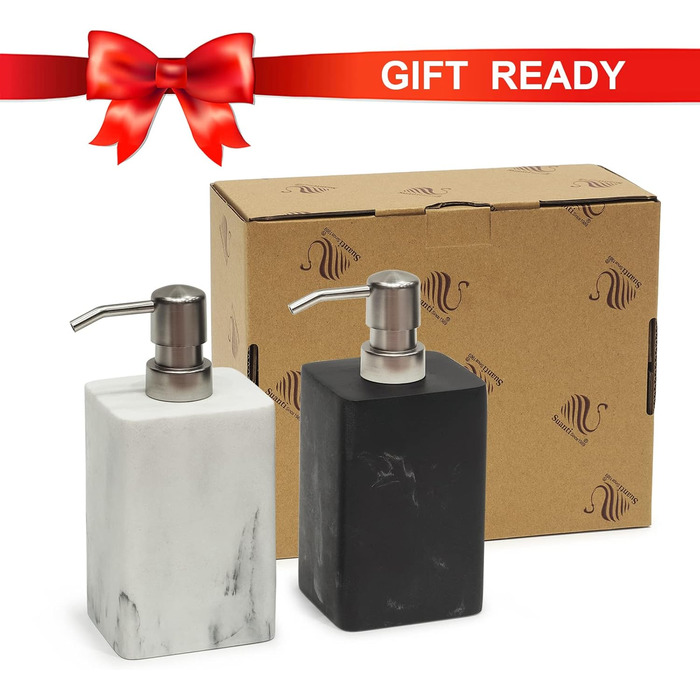 Набір дозатора для мила в ванну кімнату, чорний та білий, стиль мармуру, з нержавіючою срібною помпою, декоративний дозатор для рідкого мила та лосьйону, багаторазовий, квадратний, для кухні, 450 мл
