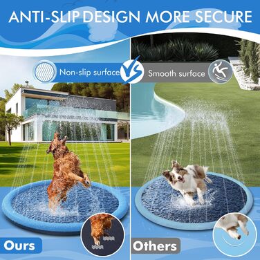 YAUNGEL Dog Pool, 170 cm, Inflatable Pool for Large & Small Dogs, 0.58mm Thickened Anti-Slip Mat Foldable Durable Splash Pad for Summer, Garden (150CM)