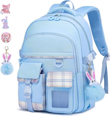 KEBEIXUAN Рюкзак для дівчинки у школу | Дитячий рюкзак 1-5 клас | Дихаючий, водовідштовхуючий, з ланч-боксом та пеналом, блакитний