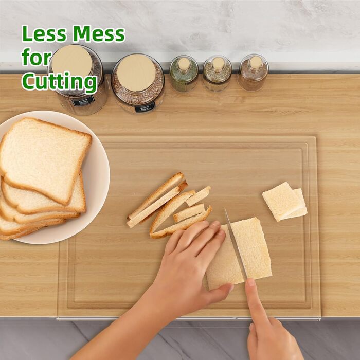 Акрилове обрізне дощечка SUBAER для кухні, прозоре, з жолобом для соку, 43.2 x 34 см, 8 антиковзних накладок