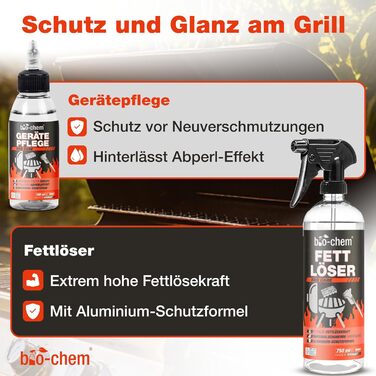Bio-Chem Grill and Oven Cleaning Set, 5-Piece - Powerful Grill Cleaner & Care including Grill Brush + Grill Sponge - For Gas Grill, Oven, Stainless Steel, Cast Iron, Smoker, and more - Made in DE