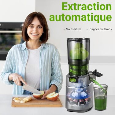 AMZCHEF 250W Automatic All-in-One Juicer, 135MM Opening and 1.8L Juicer for Vegetables and Fruit, Slow Juicer Winner with Triple Filter - Grey
