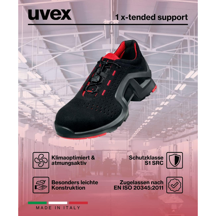 Черевики захисні Uvex 1 x-tended Support, S1 P SRC, для жінок та чоловіків, чорно-лімоний, 44 EU