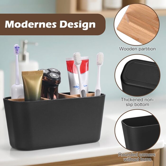 Організатор для ванної кімнати Schwarz 5-секційний з тримачем для зубних щіток