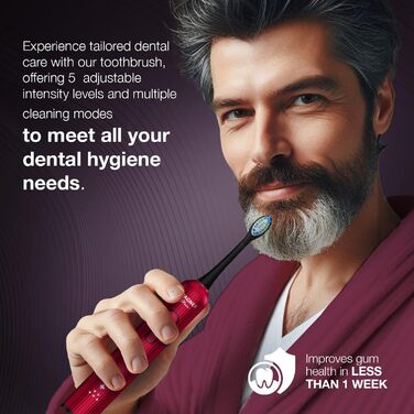 Електрична зубна щітка Wagner Stern VibroWave Plus з вібрацією та 4 насадками, водонепроникна IPX7, червона