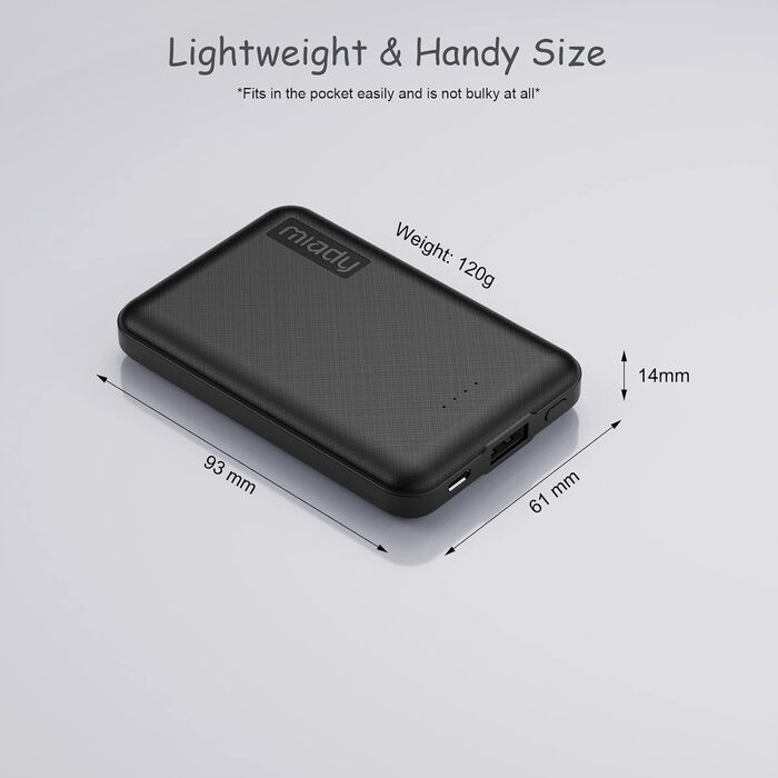 Портативний зарядний акумулятор Miady Mini Power Bank 5000mAh з USB-C, 2.4A, для iPhone, iPad, Samsung Galaxy