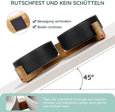 Миска для собак та котів SpunkyJunky з кераміки, 400 мл, чорна, з бамбуковою підставкою (подвійна)