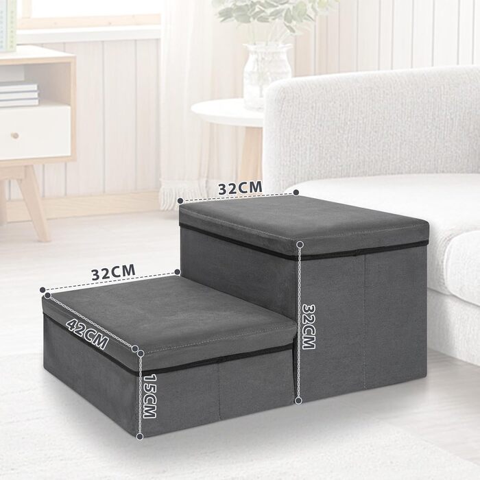 Сходинка для собак та котів Haustiertreppe, складана з місцем для зберігання, сіра (2 сходинки)