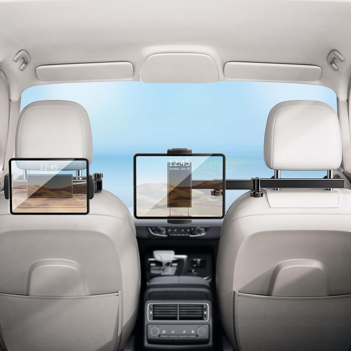 Тримач для планшета в авто, [алюмінієвий довгий кріплення] Тримач для планшету на підголівник авто, [надійно фіксується] Тримач для iPad в авто, чорний, H2