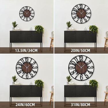 Large Wall Clock - Ticking Sounds, 34CM/14 Inch Silent, No Noise, Battery Operated, Modern, Oversized, Retro Vintage Large Wall Clock for Living Room, Bedroom, and Kitchen (14inch, Dark Brown - Arabic Numbers)