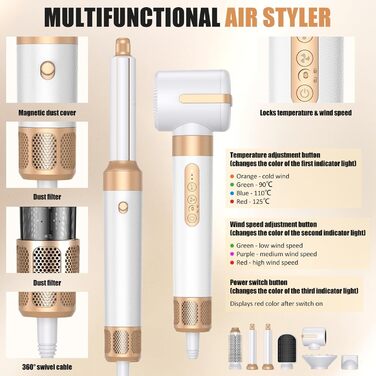 Професійний аірстайлер 7-в-1 з іонізацією: фен, плойка, випрямляч для волосся. Набір для створення об'єму, локонів та випрямлення всіх типів волосся