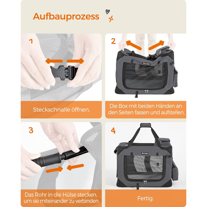 Клітка для собак Feandrea, переноска для собак, середнього розміру, сіра, 60 x 42 x 42 см