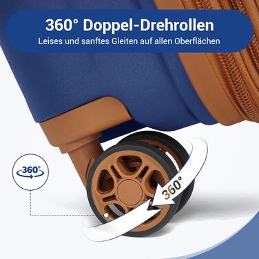 Чемодан KONO великий з підсклянником, жорсткий, легкий, з поліпропілену, розширюваний, з 4 колесами та TSA замком, чорний/коричневий (темно-синій/коричневий, M)