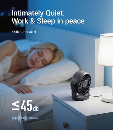 USB Turbo вентилятор для столу Diveblues TurboBreeze Klassisch: тихий, потужний, з LED-дисплеєм, 5 швидкостей, 360° обертання, портативний для дому, офісу та відпочинку – чорний