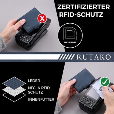 RUTAKO Slim Wallet with XL Coin Pocket & RFID Protection - Card Holder for Men & Women - Small Credit Card Wallet - Mini Purse - Small Portmonee/Portemonnaie - Wallet Carbon Blue
