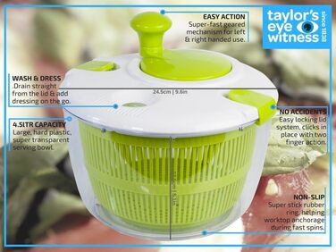 Салатниця-центрифуга Taylors Eye Witness 4 л, пластик, зелена/біла, BPA-free, багатофункціональна