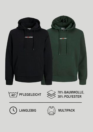 Набір худі для чоловіків JACK & JONES (2 шт.), бавовняний світшот з каптуром, чорний та темно-зелений, розмір L
