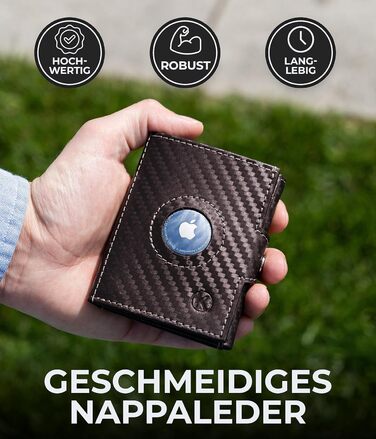 Гаманець Koruta Slim з RFID захистом та відділенням для монет (Carbon Braun) - картхолдер для чоловіків і жінок, міні-гаманець для кредитних карт, Airtag-відділення