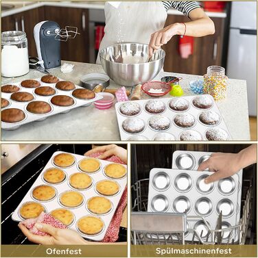 Joyfair Muffin Tin 2-Piece Set, Stainless Steel Muffin Sheet for 12 Muffins, Muffin Baking Pans 35 x 27cm, Muffin Baking Pan for Cupcakes, Brownies, Pudding, Cake, Non-Toxic & Healthy, Oven & Dishwasher Safe
