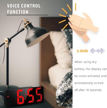 Цифровий будильник JQGO з LED дисплеєм, USB-кабель, регулювання яскравості, показник температури, функція відкладання, голосове керування, для спальні, червоний