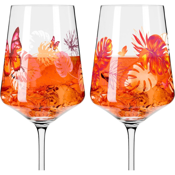 RITZENHOFF 2849001 Aperitif Glasses 500 ml - Set of 2 - Sommerrausch Series - Butterfly Motif - Made in Germany, Orange, Red