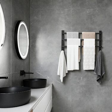 Тримач для рушників без свердління для ванної кімнати | Без бактерій | Приховані шурупи | Тримач для рушників з гачками - нержавіюча сталь SUS 304, чорний