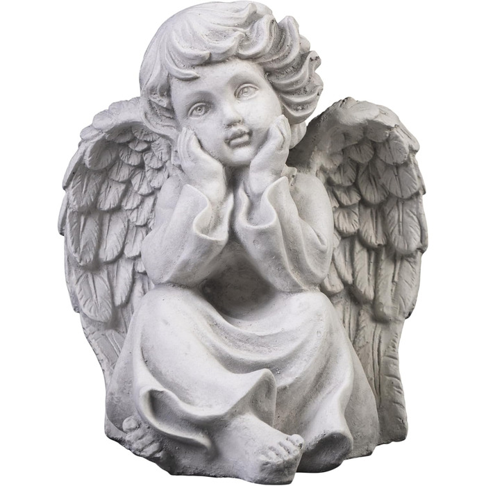 gartendekoparadies.de Angel Grave Angel, Stone Figure H. 21 cm, 4 kg, Grey, frost-proof made of cast stone for outdoor use